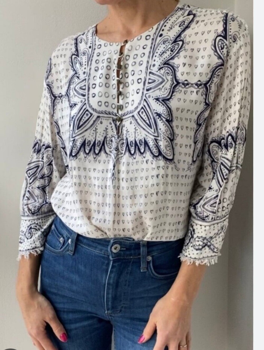 Maeve by Anthropologie Morgan Butterfly Heart Print‎ Boho Top
